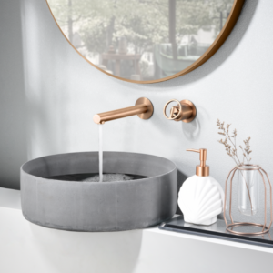 Grifo de lavabo empotrado monomando  oro rosa cepillado serie Olimpo