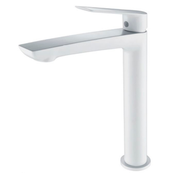 Monomando de lavabo caño alto blanco mate serie Luxor.