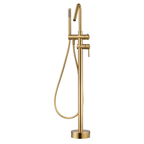 Grifería exenta de bañera monomando oro cepillado serie Córcega