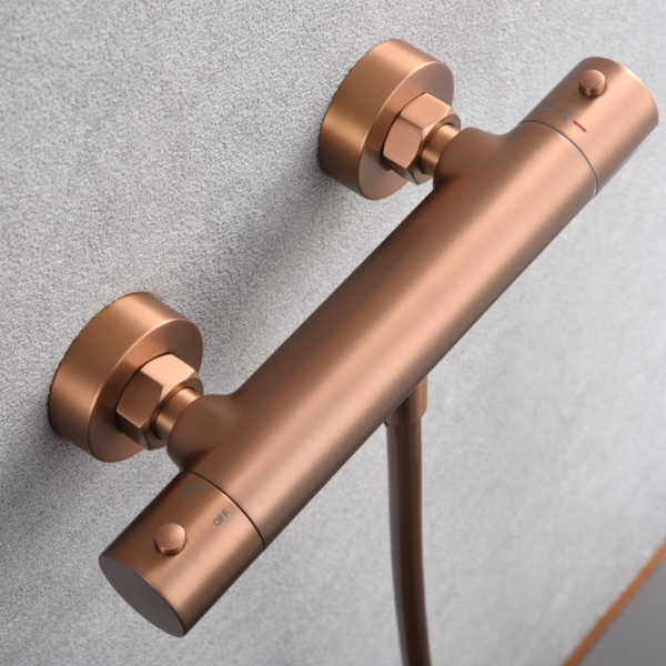 Grifería ducha termostatico oro rosa cepillado serie Monza.