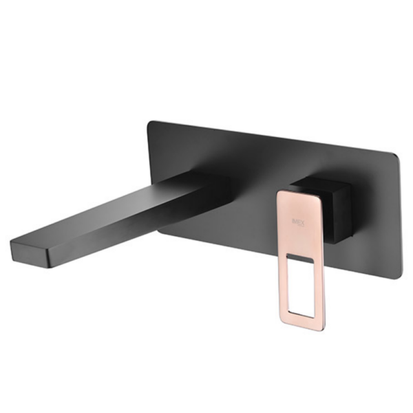 Grifo de lavabo empotrado negro ro rosa serie Suecia.