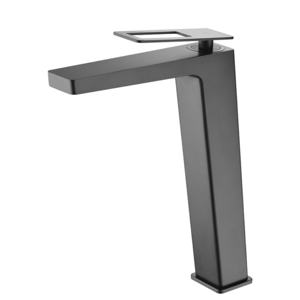 Monomando de lavabo caño alto negro mate serie Suecia.