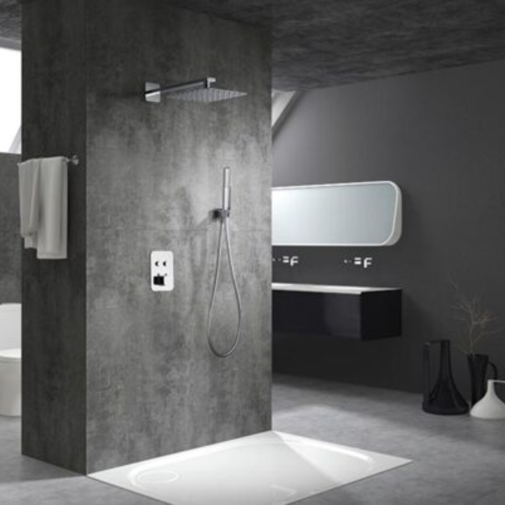 Conjunto de ducha empotrado termostática cromado serie Madeira. - Imagen 2