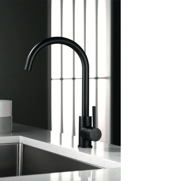 Grifería de cocina monomando negro mate serie Lyon.