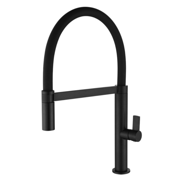 Grifería de cocina monomando flexible negro mate serie Laos.