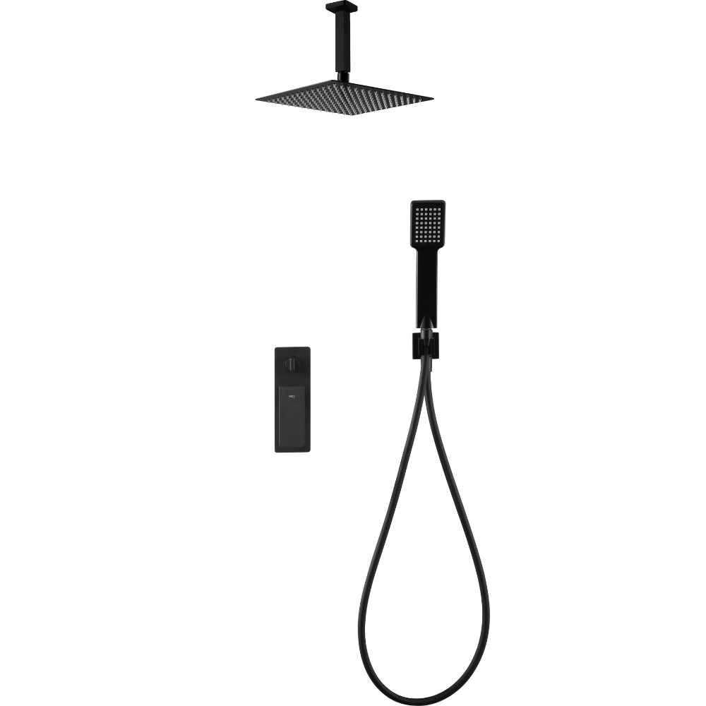 Conjunto de ducha monomando empotrado negro mate serie Nadi.