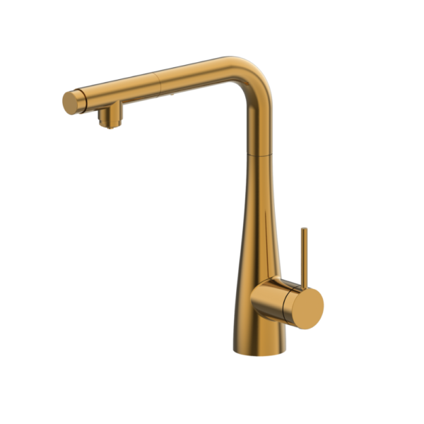 Grifería de cocina monomando oro cepillado serie Split.