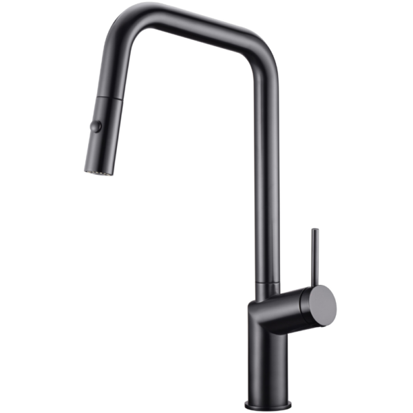 Grifería de cocina monomando extraíble black gun metal serie Bonn.