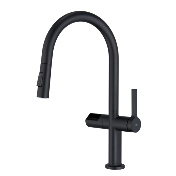 Grifería de cocina monomando extraíble negro mate serie Turín.