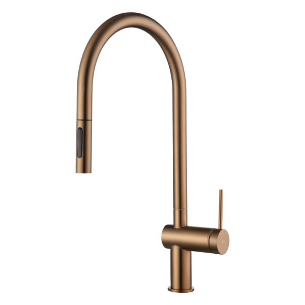 Grifería de cocina monomando extraíble oro rosa cepillado serie Berna.