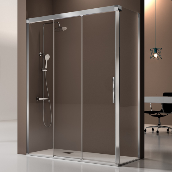 Frontal de ducha Plata Fénix + panel lateral fijo.