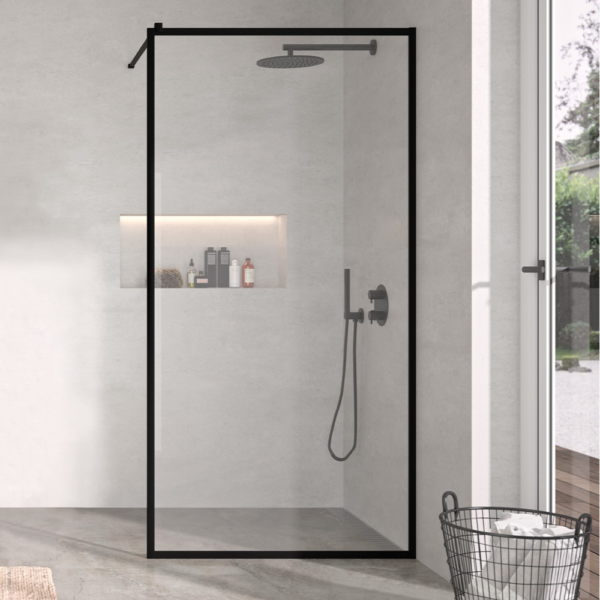 Panel fijo de ducha Fresh con perfilería aluminio.