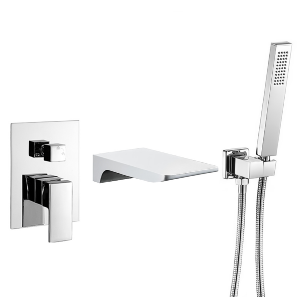 Grifo cuadrado empotrado monomando para bañera con cascada cromado serie Tajo