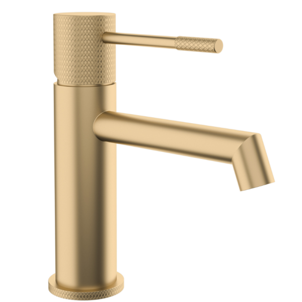 Grifo de lavabo monomando caño recto acabado maneta luxury oro mate cepilado serie Casares.