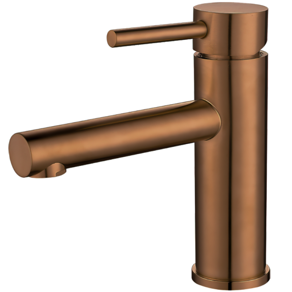 Grifo de lavabo monomando redondo caño recto oro rosa cepillado Serie Palancia