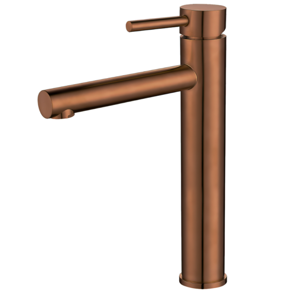 Grifo de lavabo alto pica monomando redondo caño oro rosa cepillado serie Palancia