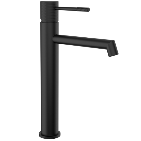 Grifo de lavabo alto monomando caño recto acabado maneta luxury negro mate serie Casares