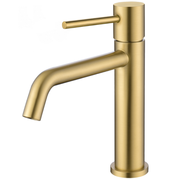 Grifo de lavabo monomando redondo oro mate cepillado serie Ebro