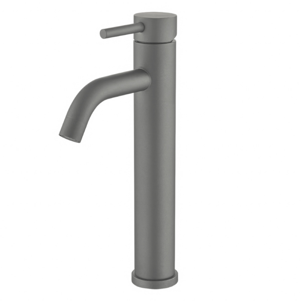 Grifo de lavabo alto pica monomando redondo gun metal serie Jabalon