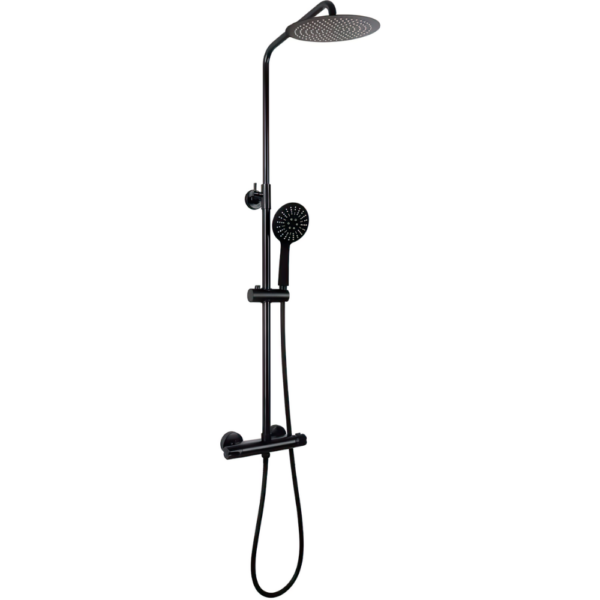 Barra de ducha termostática redonda negro mate Serie Ebro