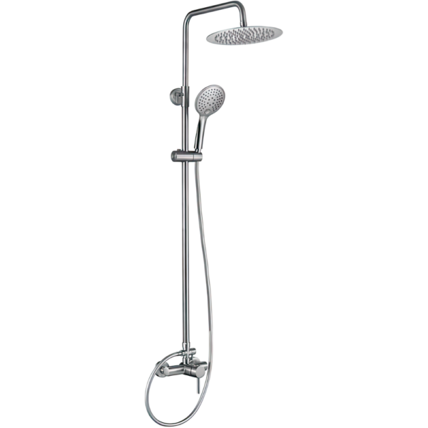 Barra de ducha monomando redonda acero cepillado serie Ebro