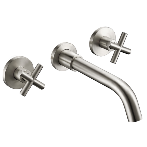 Grifo de lavabo empotrado redondo bimando acero cepillado Serie Nalon