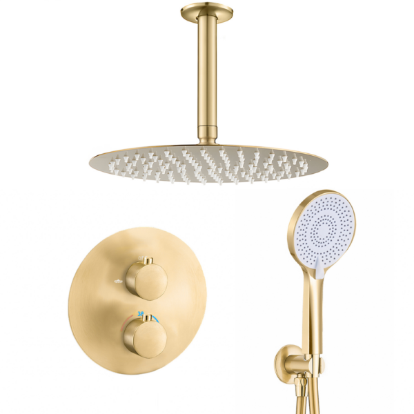 Ducha empotrada termostática techo redonda dorado cepillado Serie Cabriel
