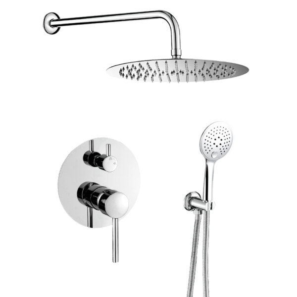 Ducha empotrada monomando pared redonda cromada con maneta ancha Serie Cabriel