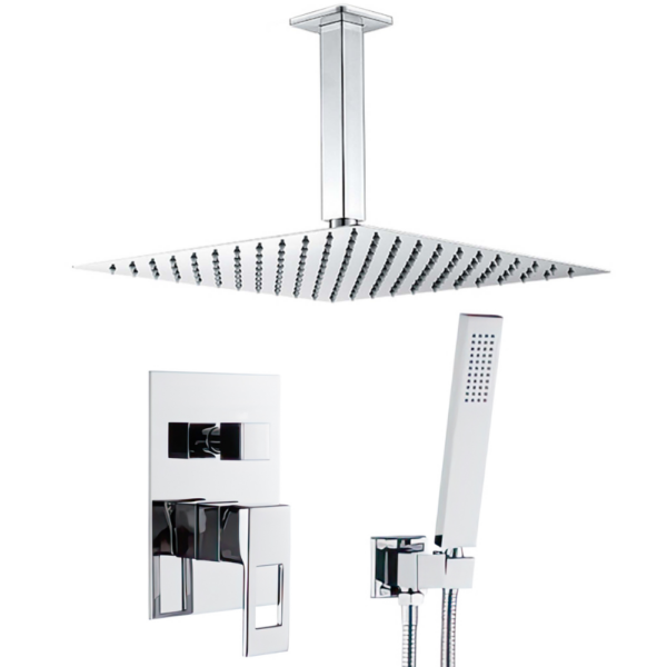 Ducha empotrada monomando techo cuadrada con maneta hueca cuadrada cromada serie Tormes