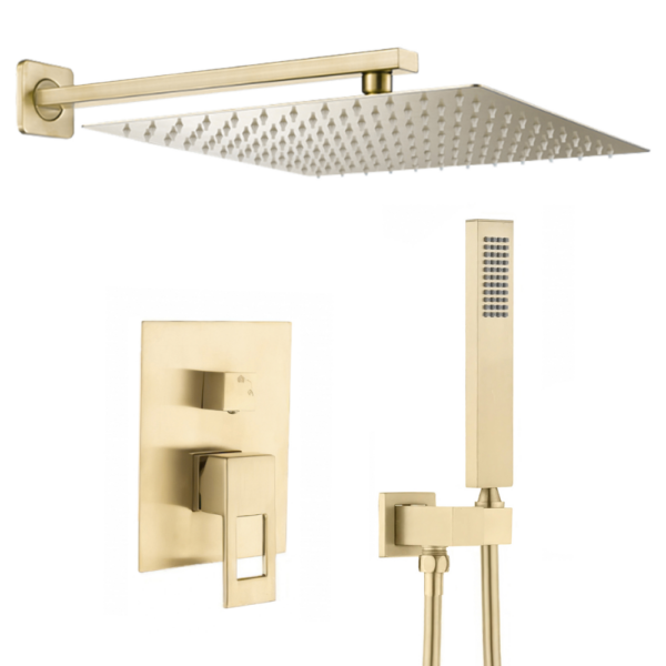 Ducha empotrada monomando pared cuadrada con maneta hueca cuadrada dorado cepillado serie Tormes