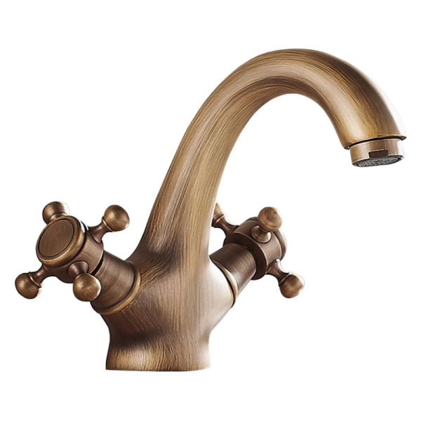 Grifo lavabo retro dorado envejecido bimando serie Adaja