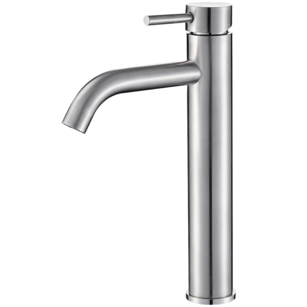 Grifo lavabo alto pica monomando redondo acero cepillado serie Jabalon