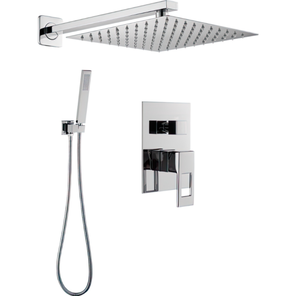 Ducha empotrada monomando pared cuadrada con maneta hueca cuadrada cromada serie Tormes