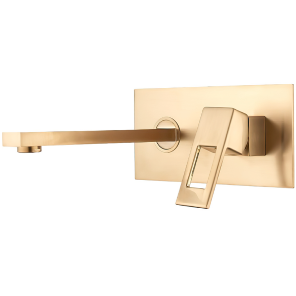 Grifo de lavabo empotrado cuadrado monomando dorado cepillado Serie Tormes