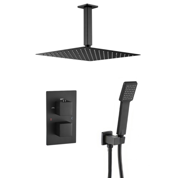 Ducha empotrada termostática techo cuadrada negro mate Serie Eresma