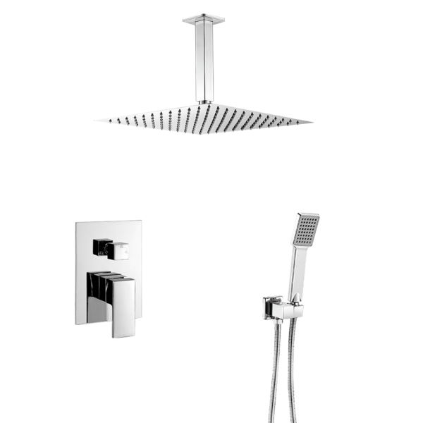 Ducha empotrada monomando a techo cuadrada cromada serie Eresma