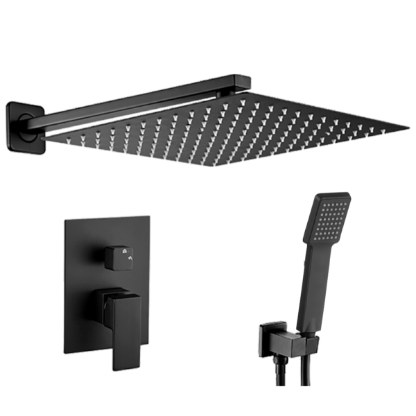 Ducha empotrada monomando pared cuadrada negro mate serie Eresma