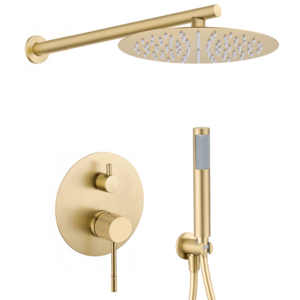 Ducha empotrada monomando pared redonda acabado maneta luxury oro mate serie Torina