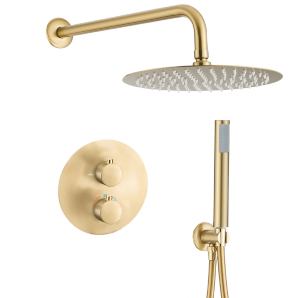 Ducha empotrada termostática pared redonda oro mate cepillado Serie Jucar