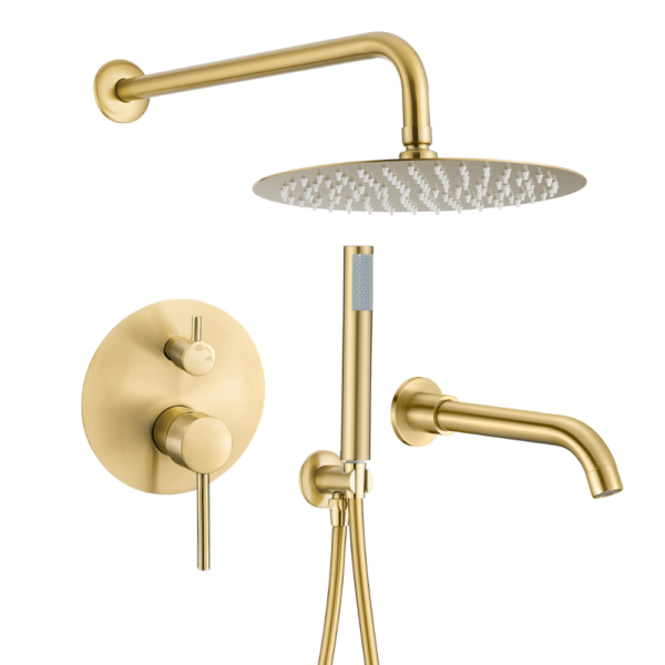 Ducha empotrada de bañera pared oro mate cepillado serie Jucar