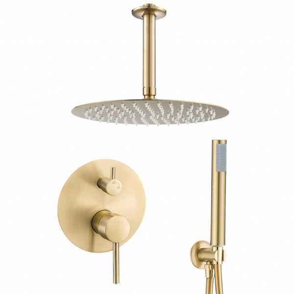 Ducha empotrada monomando techo redonda oro mate cepillado serie Jucar