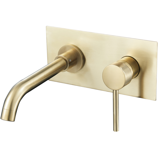 Grifo de lavabo empotrado redondo monomando dorado cepillado Serie Jucar