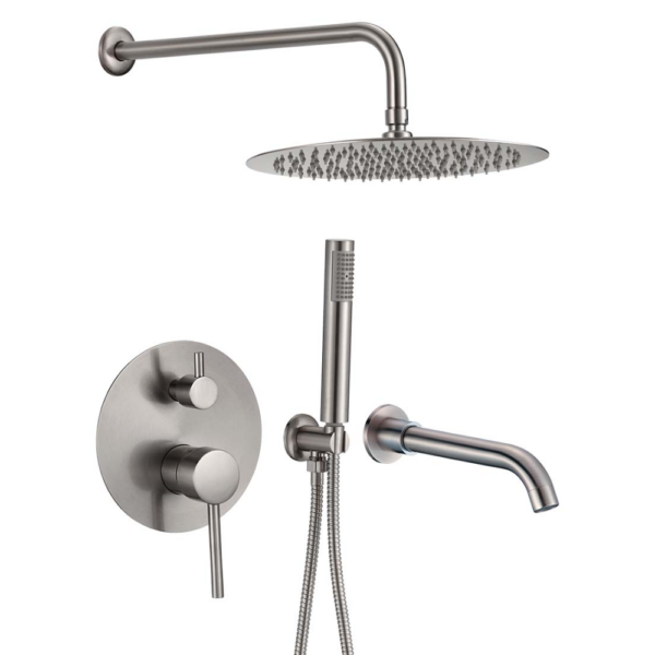 Ducha empotrada de bañera pared acero cepillado serie Jucar