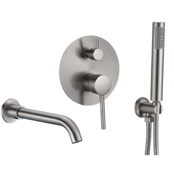 Grifo de bañera monomando redonda acero cepillado serie jucar