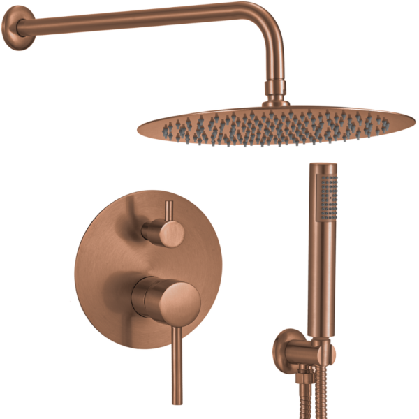 Ducha empotrada monomando pared redonda oro rosa cepillado serie Jucar