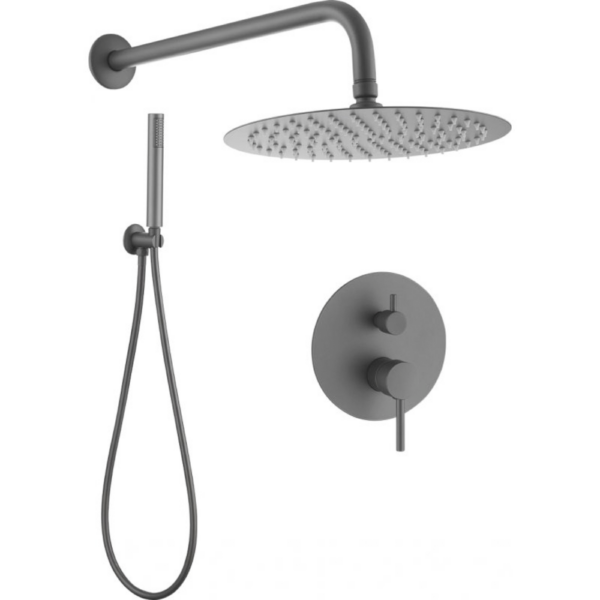 Ducha empotrada monomando pared redonda gun metal serie jucar