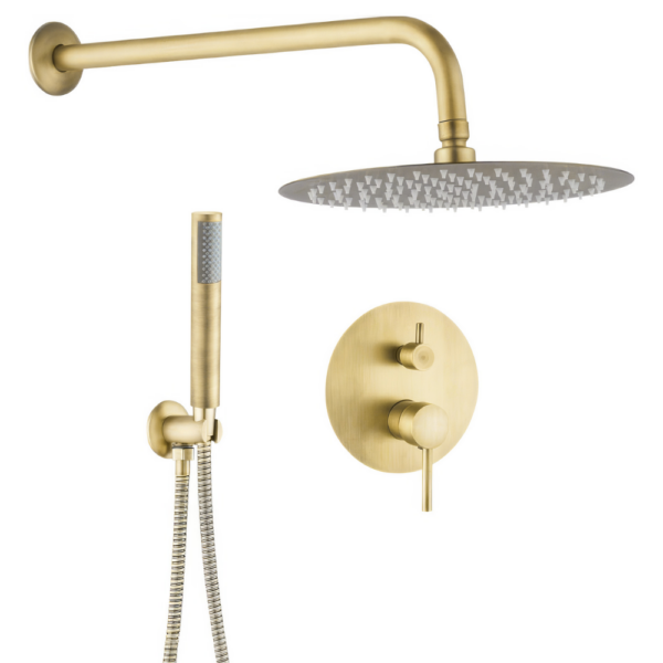 Ducha empotrada monomando pared redonda dorado envejecido serie jucar