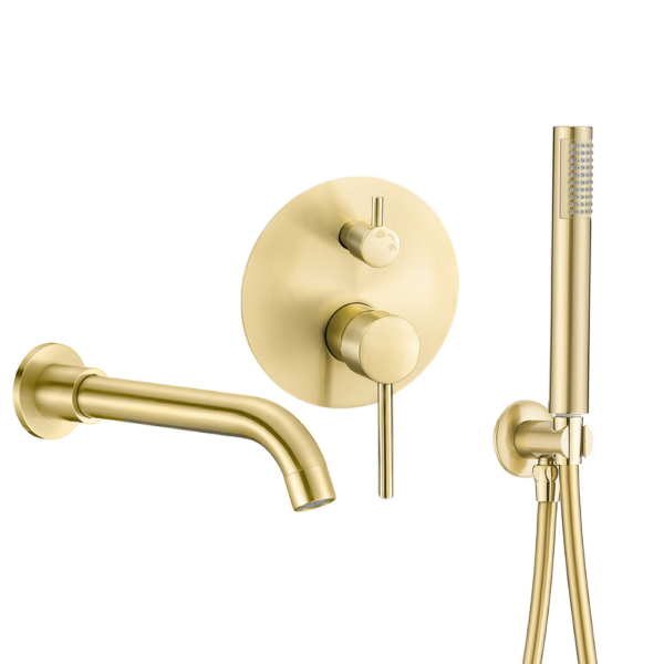 Grifo de bañera monomando dorado cepillado serie Jucar.