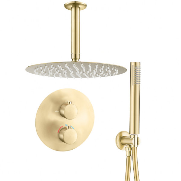 Ducha empotrada termostática techo redonda dorado cepillado Serie Jucar
