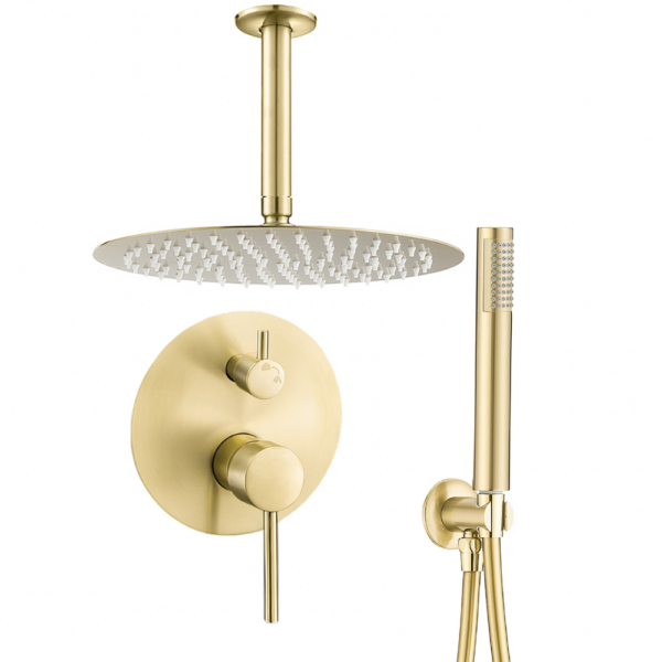 Ducha empotrada monomando techo redonda dorado cepillado serie jucar